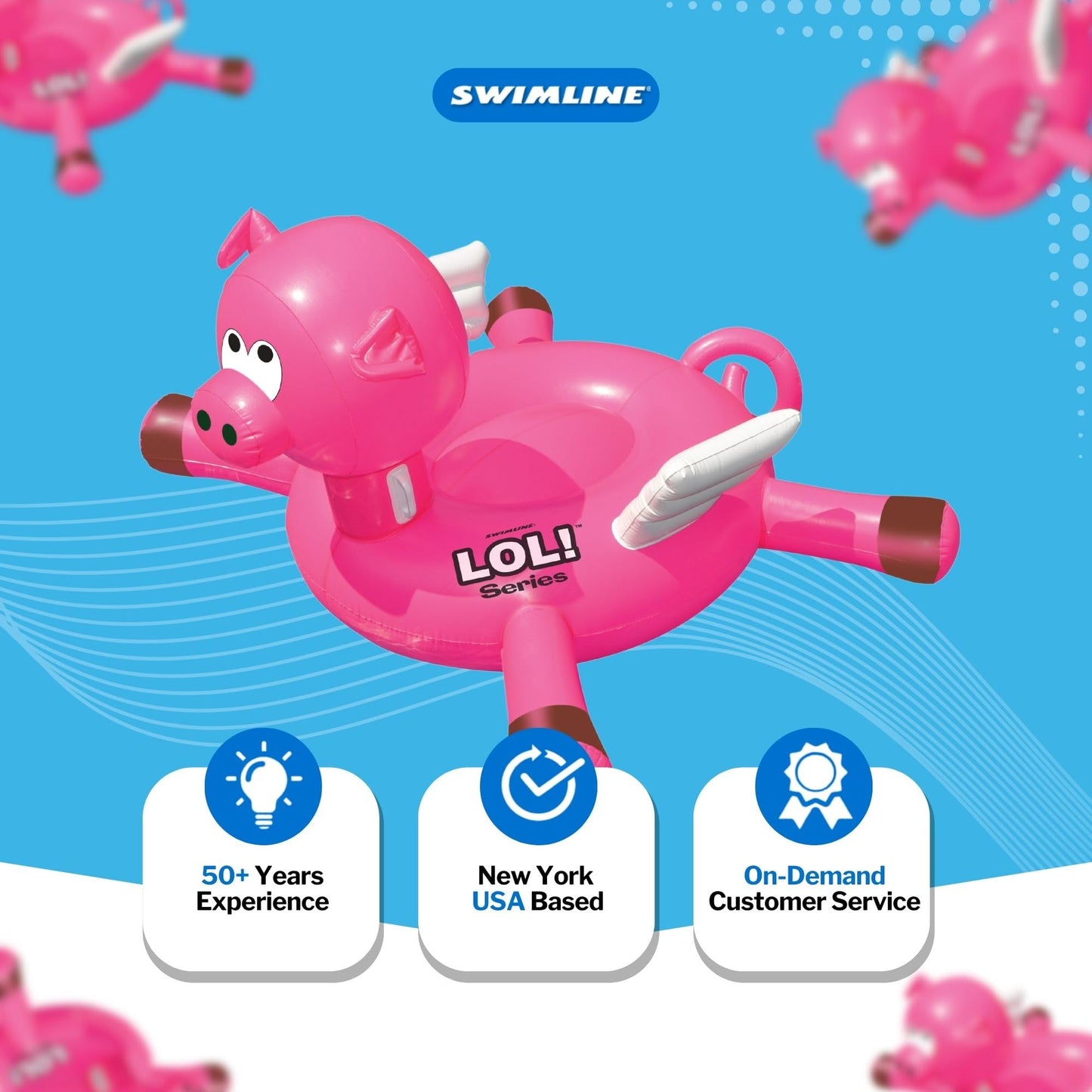 Swimline Original 90266 Giant LOL Pig Pool Float - Oversized Ride-On Lounger with Stable Legs & Wings