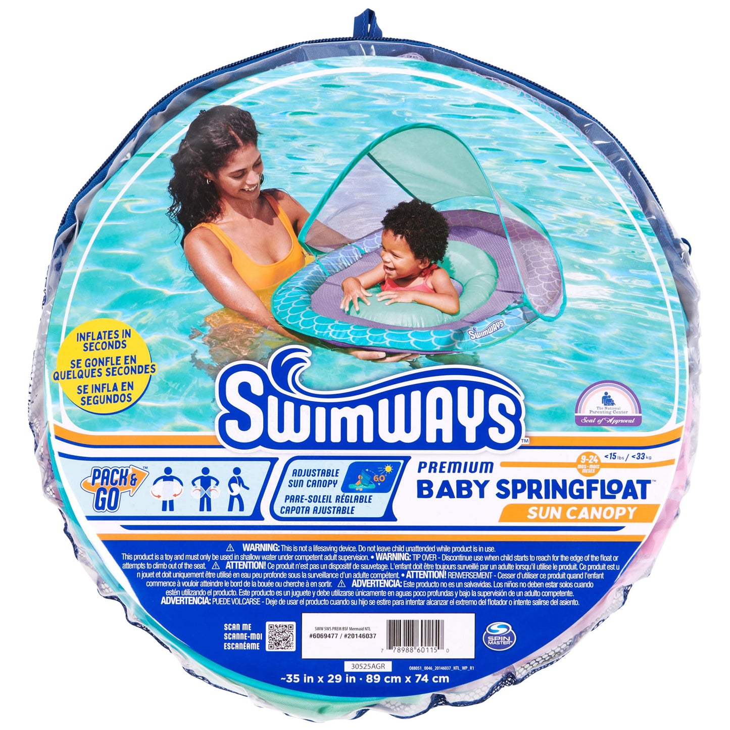 SwimWays Baby Spring Float Mermaid Canopy – 9-24 Months | UPF Protection | Hyper-Flate