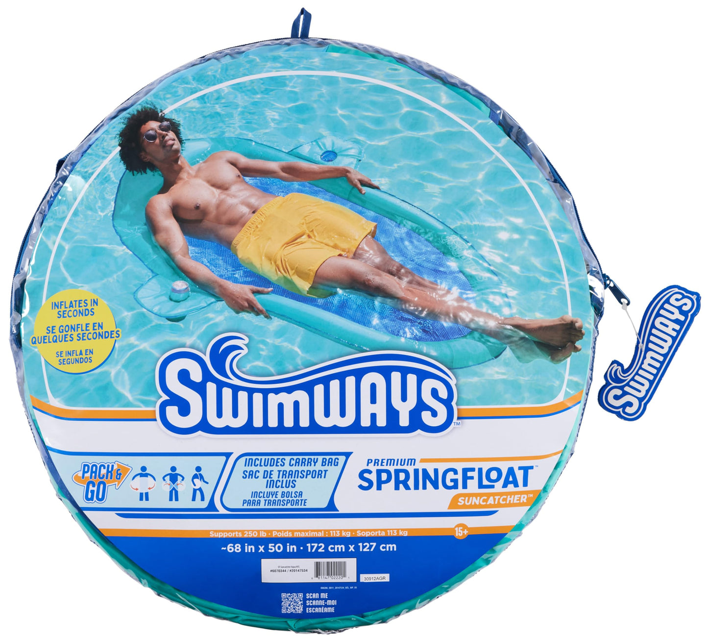 SwimWays Spring Float SunCatcher Pool Lounger – Aqua, Fast-Inflating Pool Float for Adults