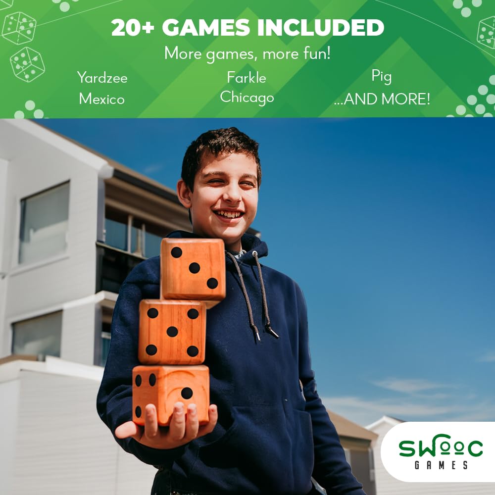 SWOOC Yardzee, Farkle & 20+ Games – Lightweight All-Weather Yard Dice (2.5in or 3.5in)