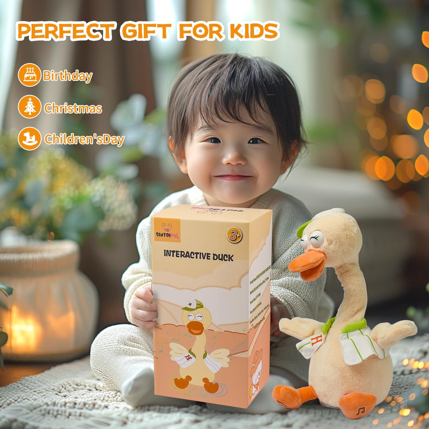 SWTOIPIG Talking Dancing Duck Toy – Interactive Plush Repeats & Records