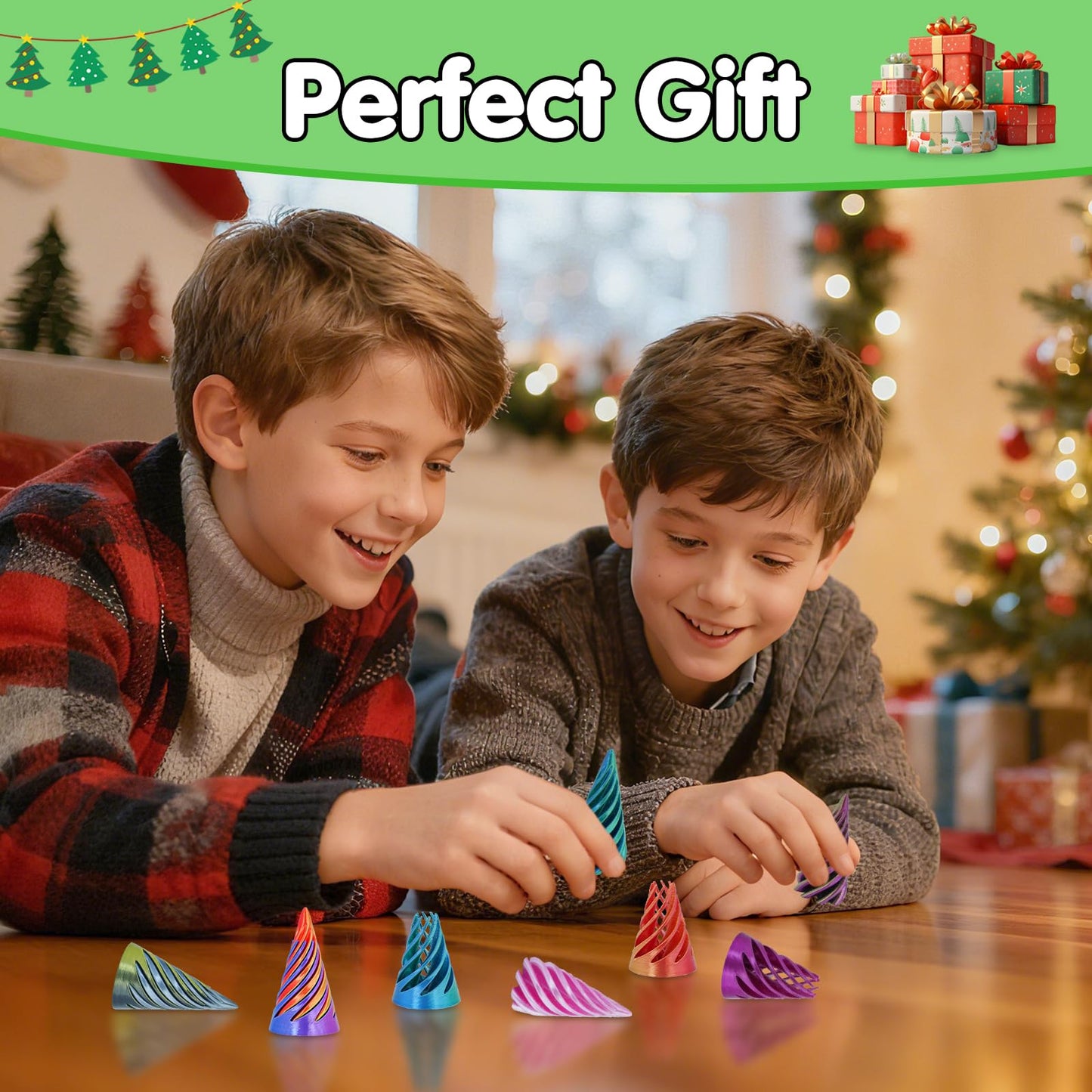 Sybedu 12Pcs Mini Spiral Cone Pyramid Fidget Toy – 3D Printed Vortex Illusion & Desk Deco