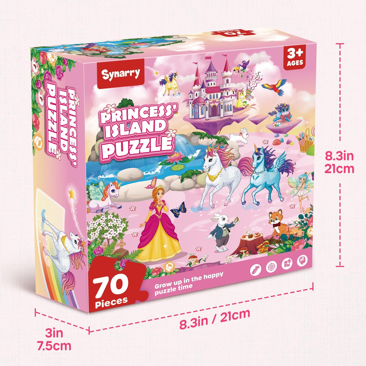 SYNARRY Unicorn Princess Mermaid Fairy Floor Puzzle – 70-Piece Wooden Circle Puzzle (Ages 3-8)