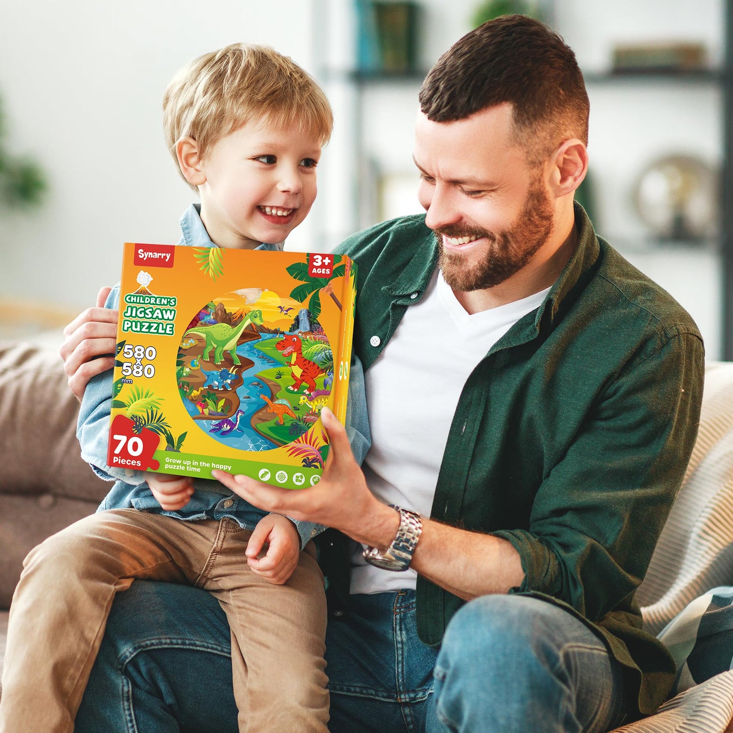 SYNARRY Dinosaur Floor Puzzle - 70-Piece Giant Round Puzzle for Kids 3-8 | Educational Gift