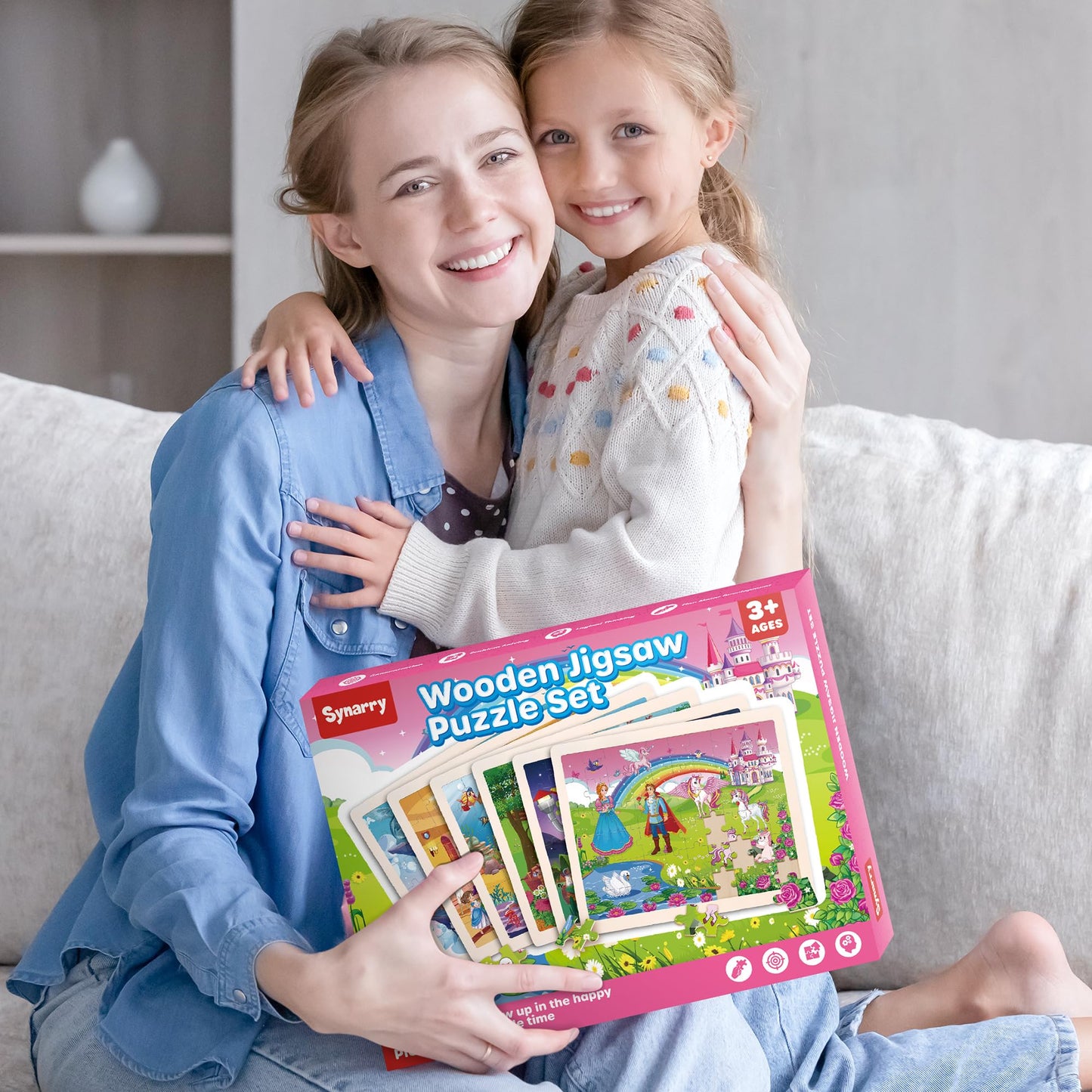 SYNARRY Unicorn Mermaid Princess Fairy Wooden Puzzles – 6-Pack, 60-Piece Jigsaws for Kids