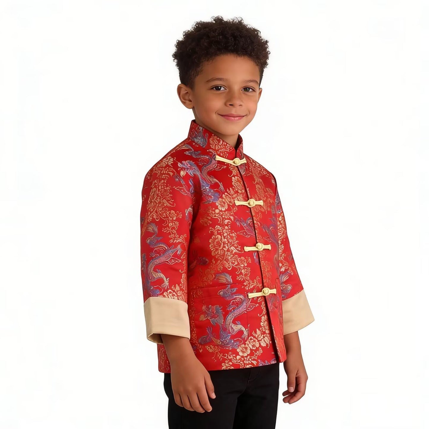 SZCQ Boys Lunar New Year Chinese Jacket – Dragon Pattern Tang Suit for Kids M