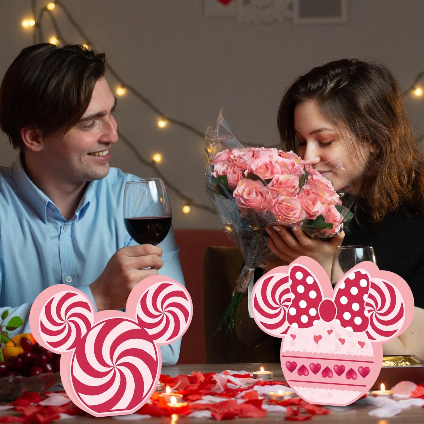 SZTZPW 4pcs Valentines Day Mouse Decorations – Pink Double-Sided Centerpieces for Tiered Trays