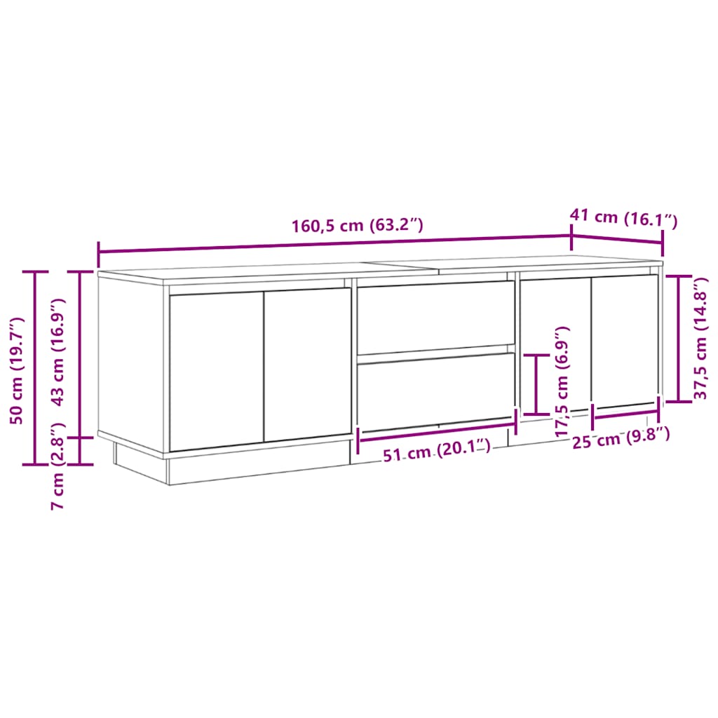 TV Cabinet with LED Lights White 160.5x41x50 cm