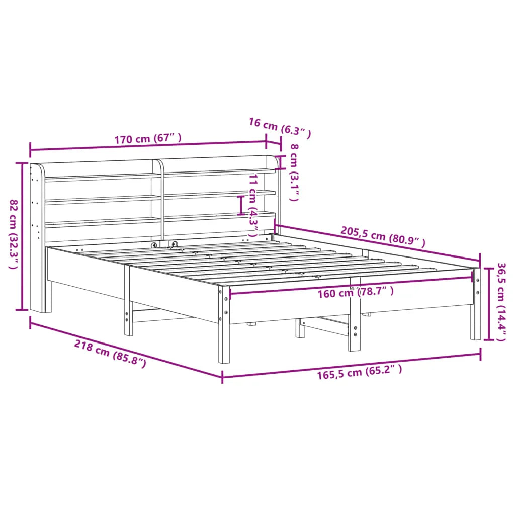 Bed Frame without Mattress White 160x200 cm Solid Wood Pine