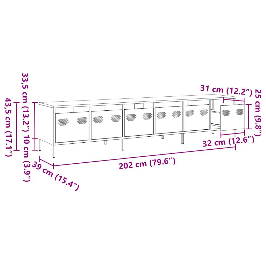 TV Cabinet Black 202x39x43.5 cm Cold-rolled Steel