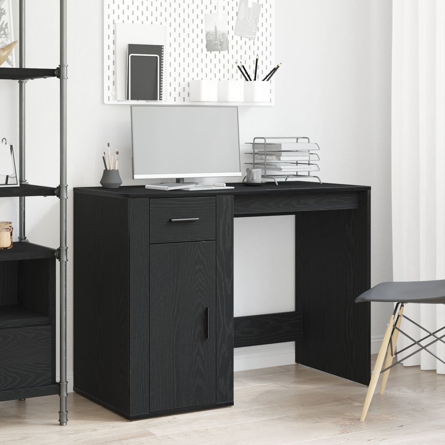 Modern Wooden Home Office Computer Desk Table With Storage Compartment & Drawer