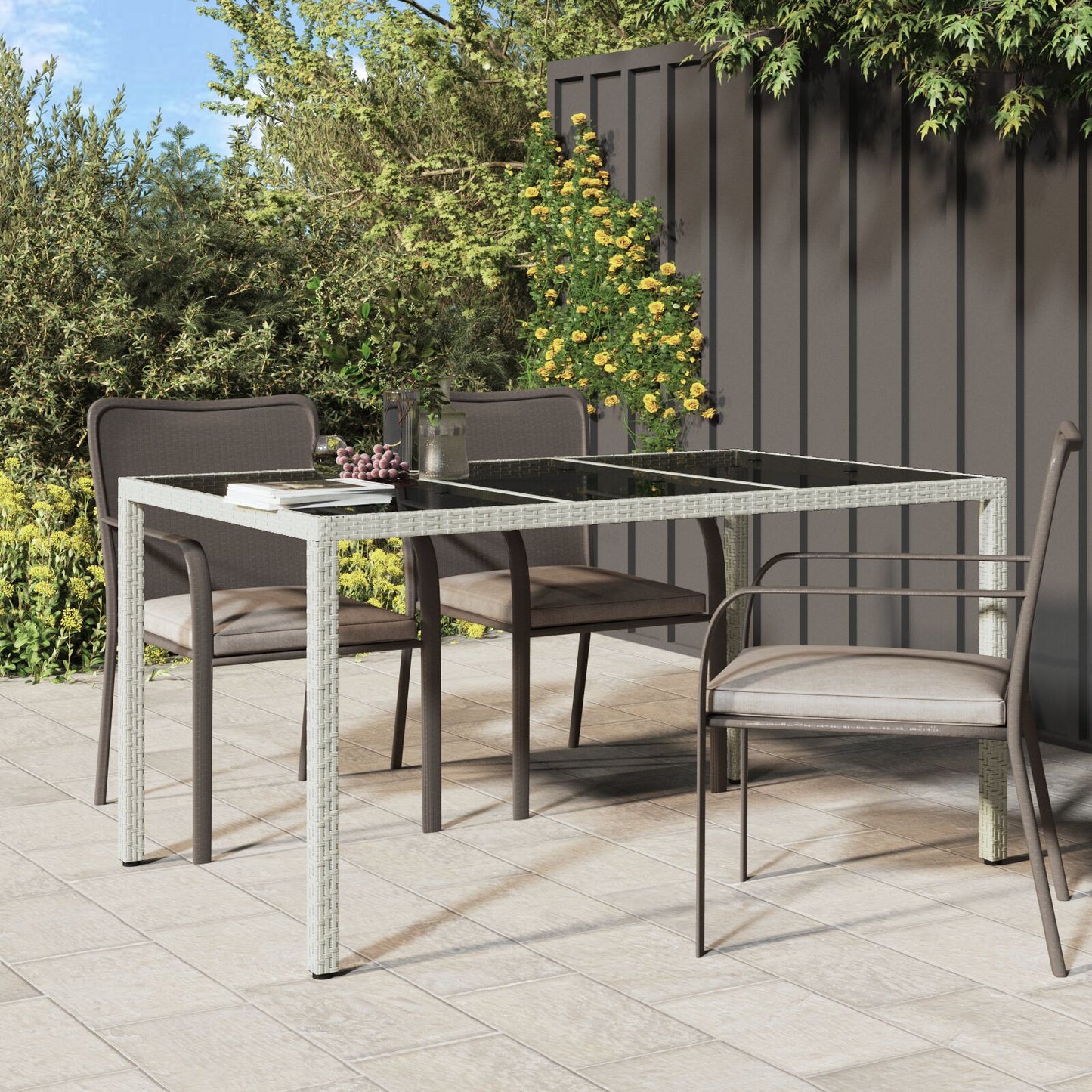 Outdoor Patio Rectangular Garden Dining Table With Glass Top Outside Tables
