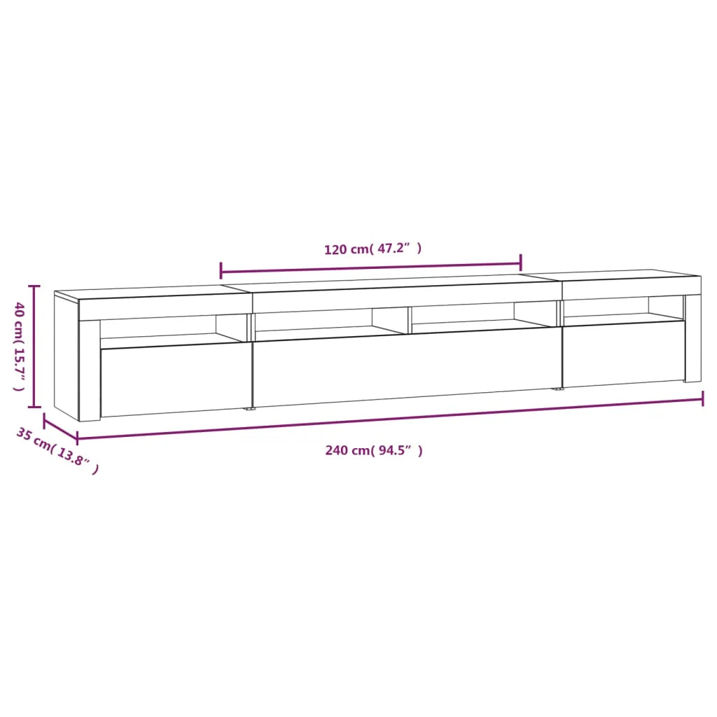TV Cabinet with LED Lights White 240x35x40 cm