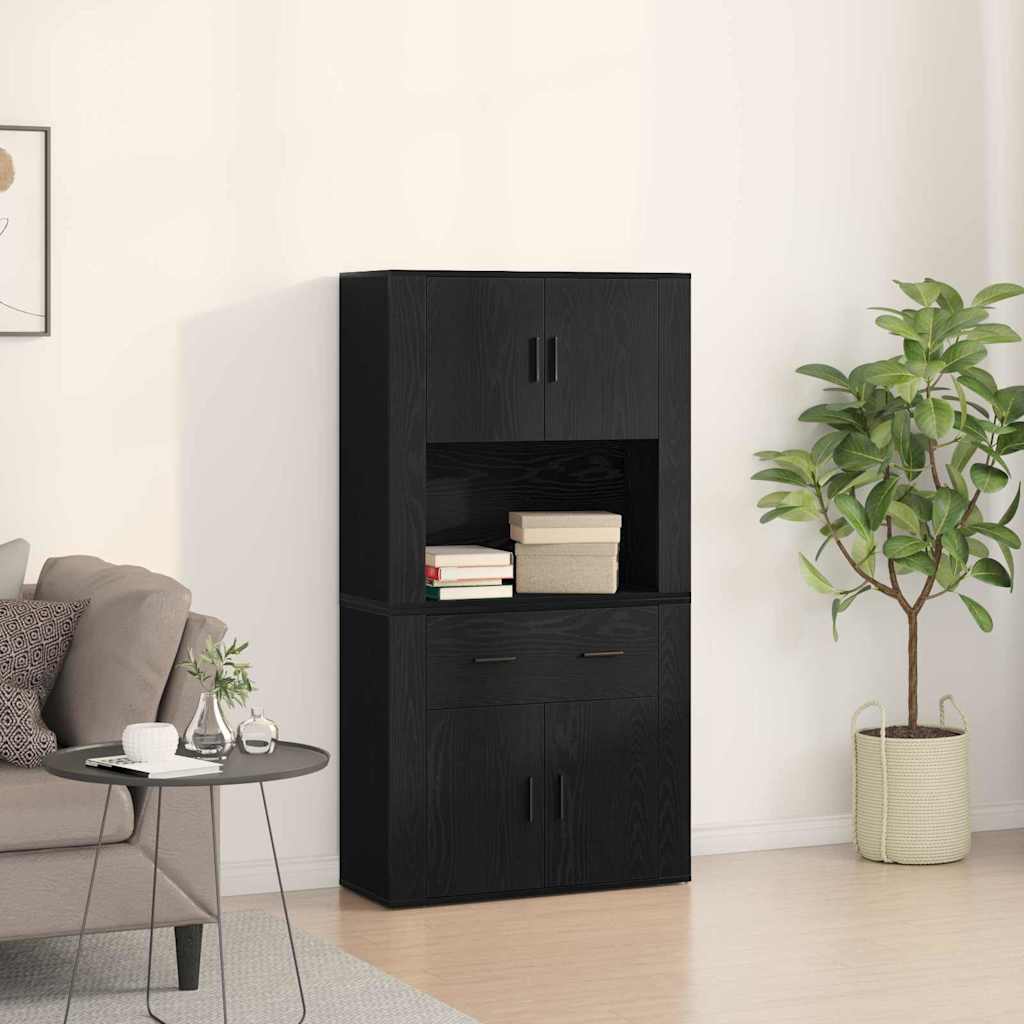 Highboard Black Oak 80x33x150 cm Engineered Wood