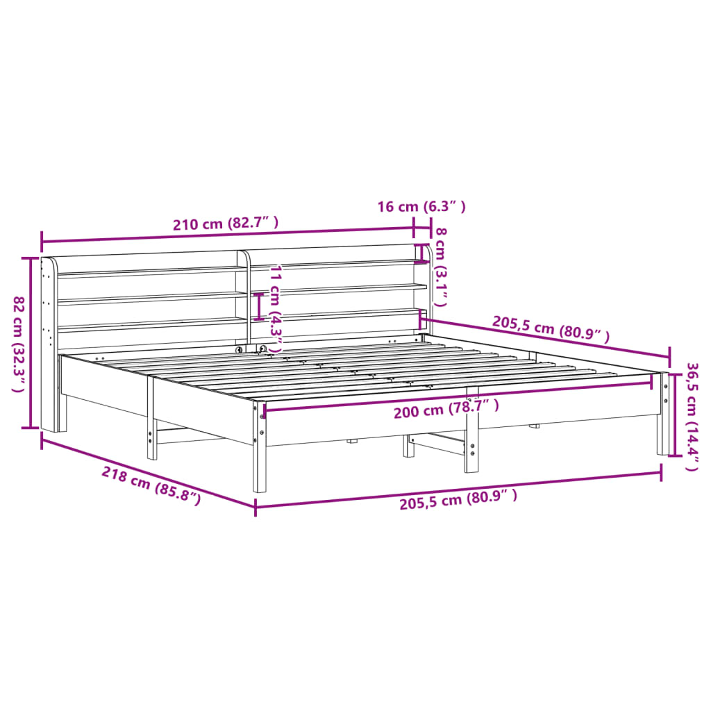 Bed Frame without Mattress White 200x200 cm Solid Wood Pine