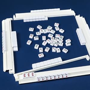 TAIKULA Mahjong Racks with Pushers – Clear Acrylic American Mahjong Tile Racks, Set of 4 with 3 Golden Dice (Beige and White)