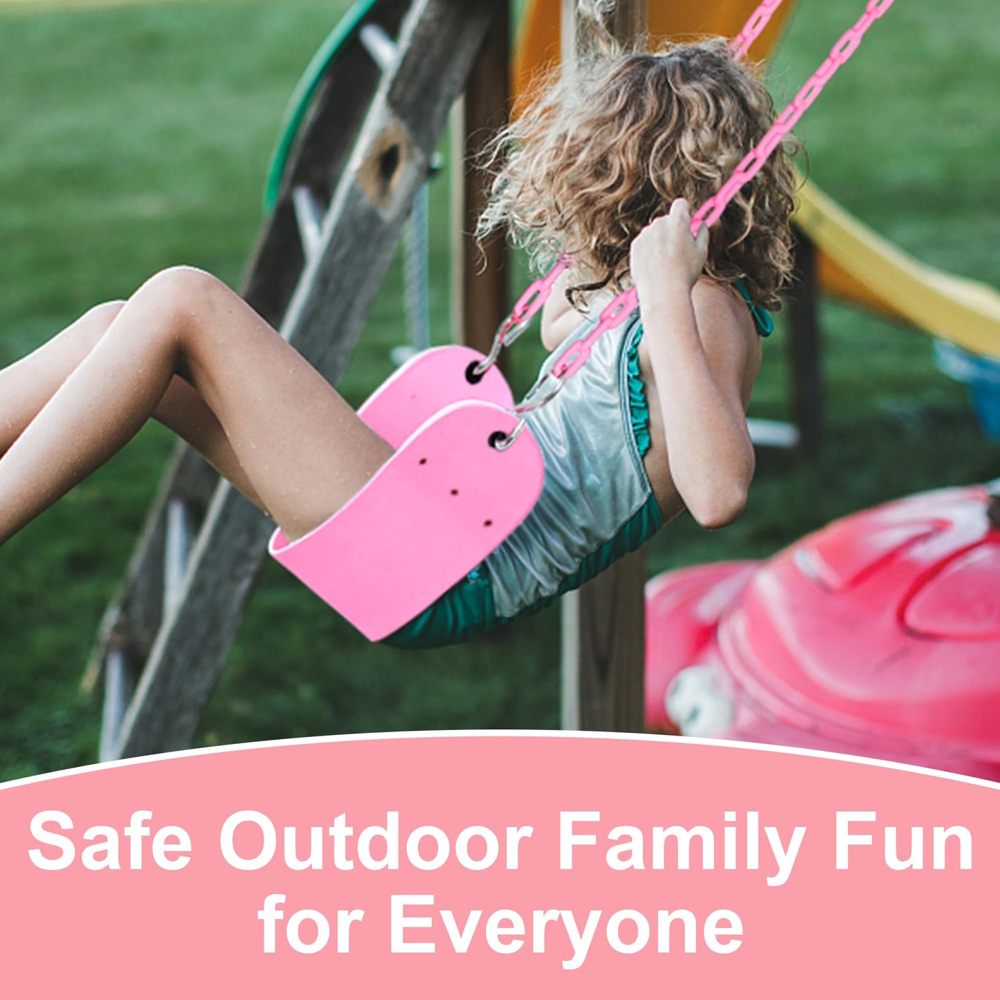 Take Me Away 2 Pack Pink Swing Seats with 66in Chains – Heavy-Duty, Plastic-Coated, Playground Swing Set Accessories