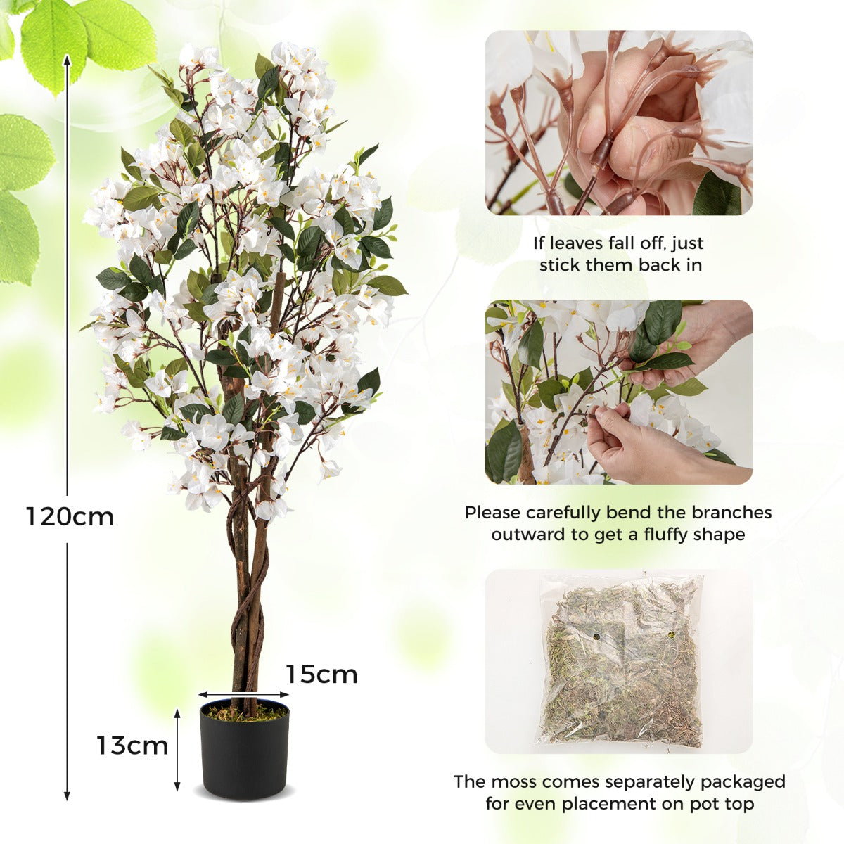 120 CM Tall Artificial Bougainvillea Tree with Blooming Flowers- Rose