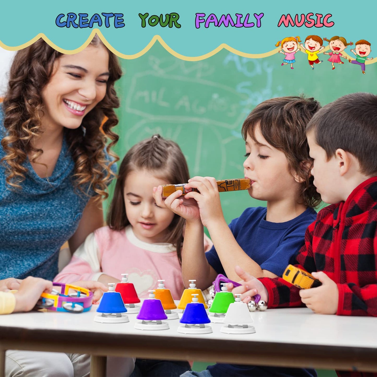 TantivyBo Desk Bells Rainbow Diatonic Hand Bells — 8-Note Musical Toy with Songbook for Kids 3+