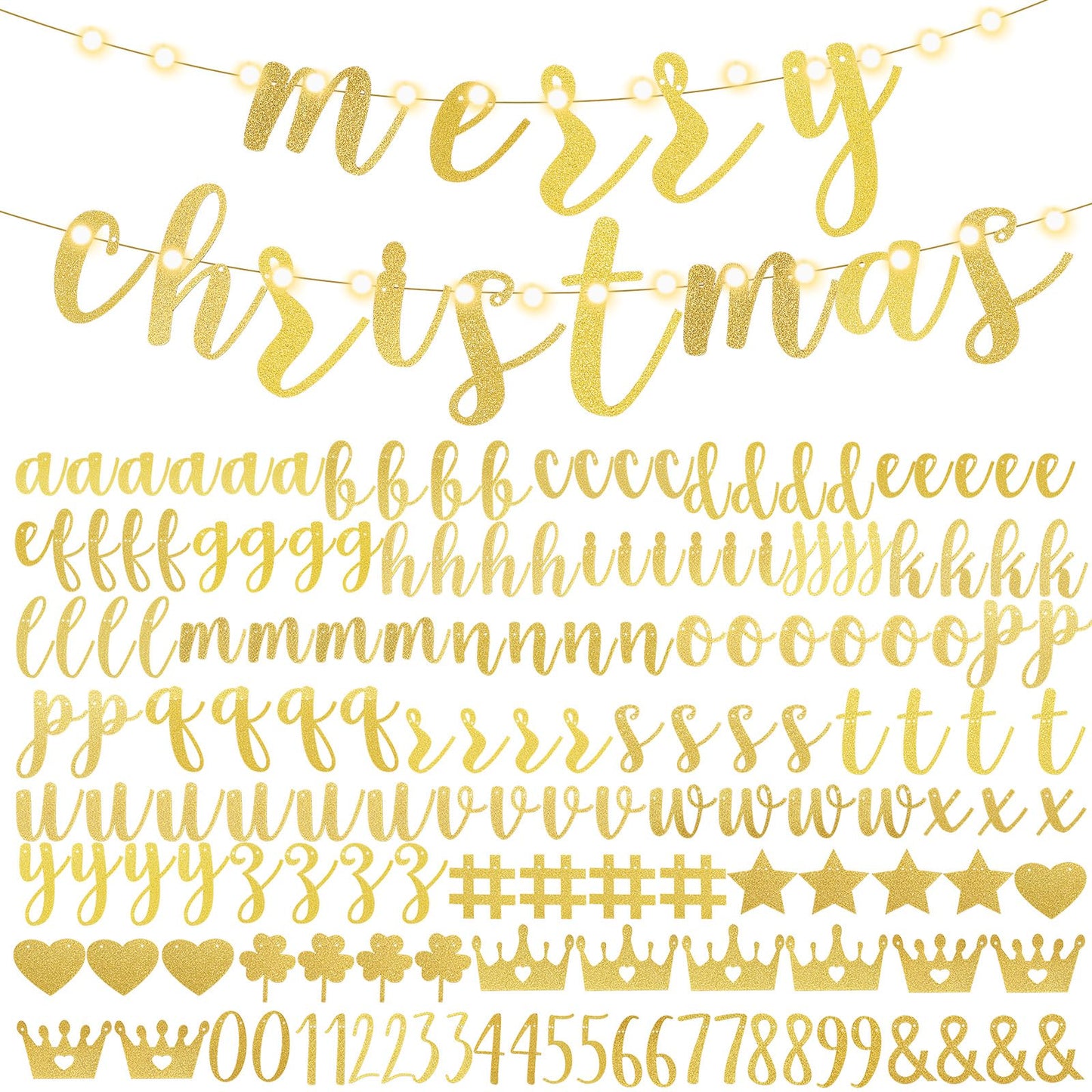 TaoBary 167-Pcs DIY Glitter Banner Kit – Customizable Happy Birthday Banner with 3 Ropes (Gold)