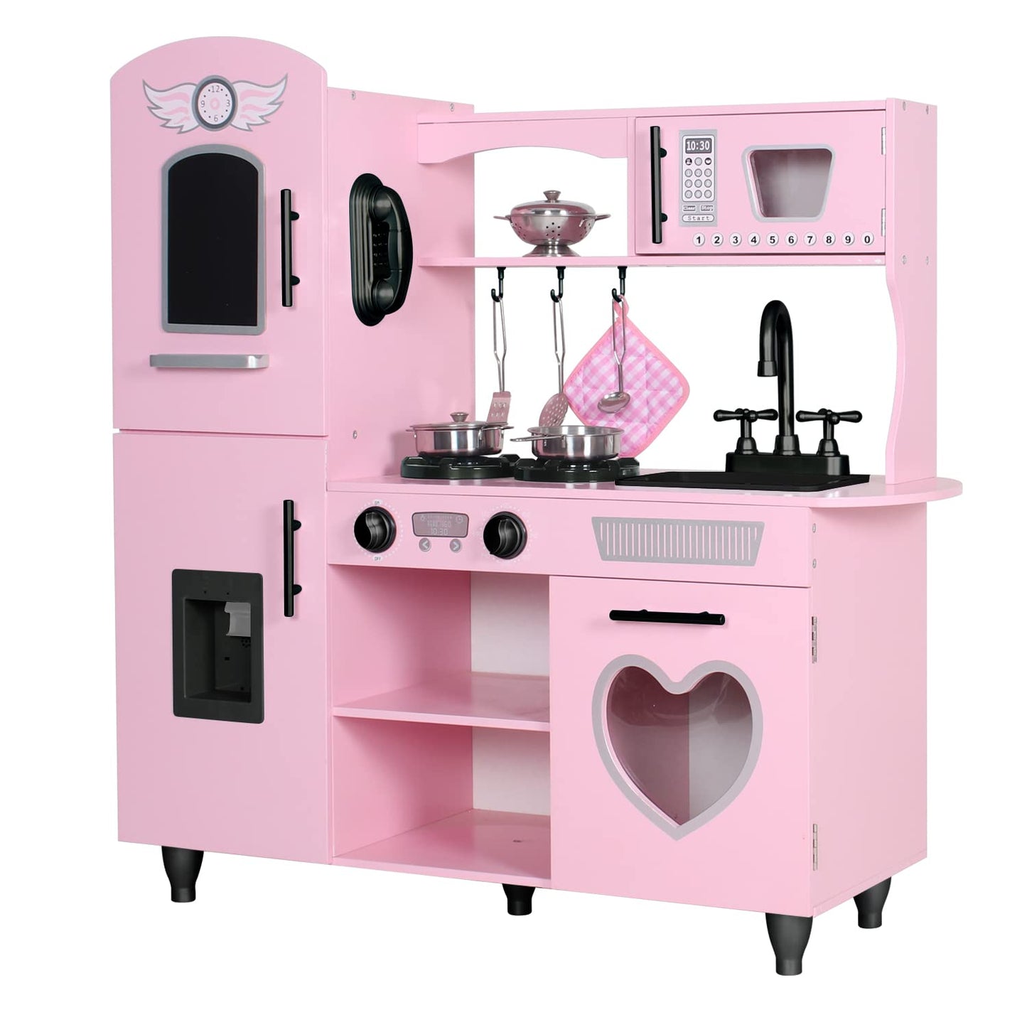TaoHFE Play Kitchen Pink – Interactive Wooden Kitchen Set for Kids 3+ (Lights & Sounds)