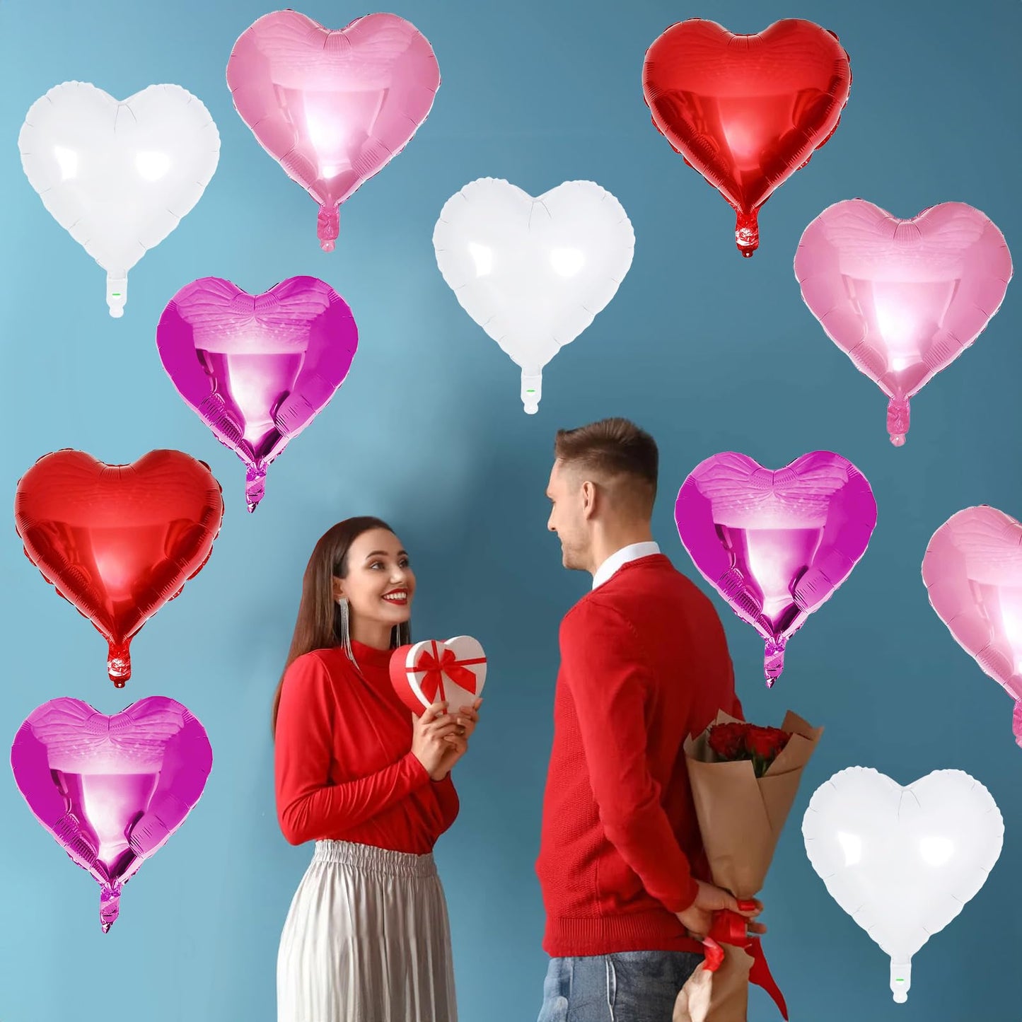 TAOYE Red Pink Heart Balloons, 18 Inch – 12 Pack Mylar Heart Foil Balloons for Birthday, Wedding, Valentine