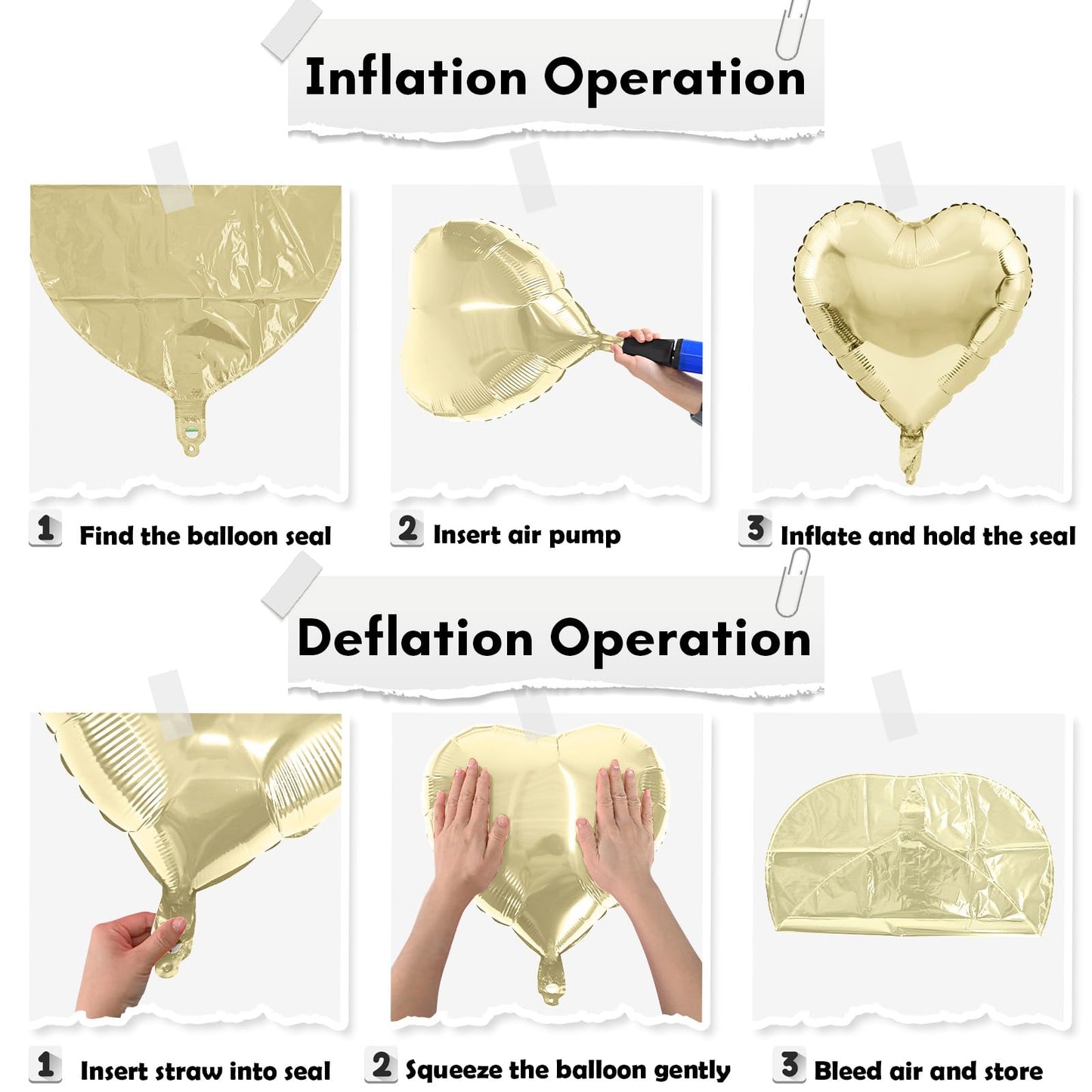 TAOYE Gold White Heart Foil Balloons – 18in, 10pcs for Parties