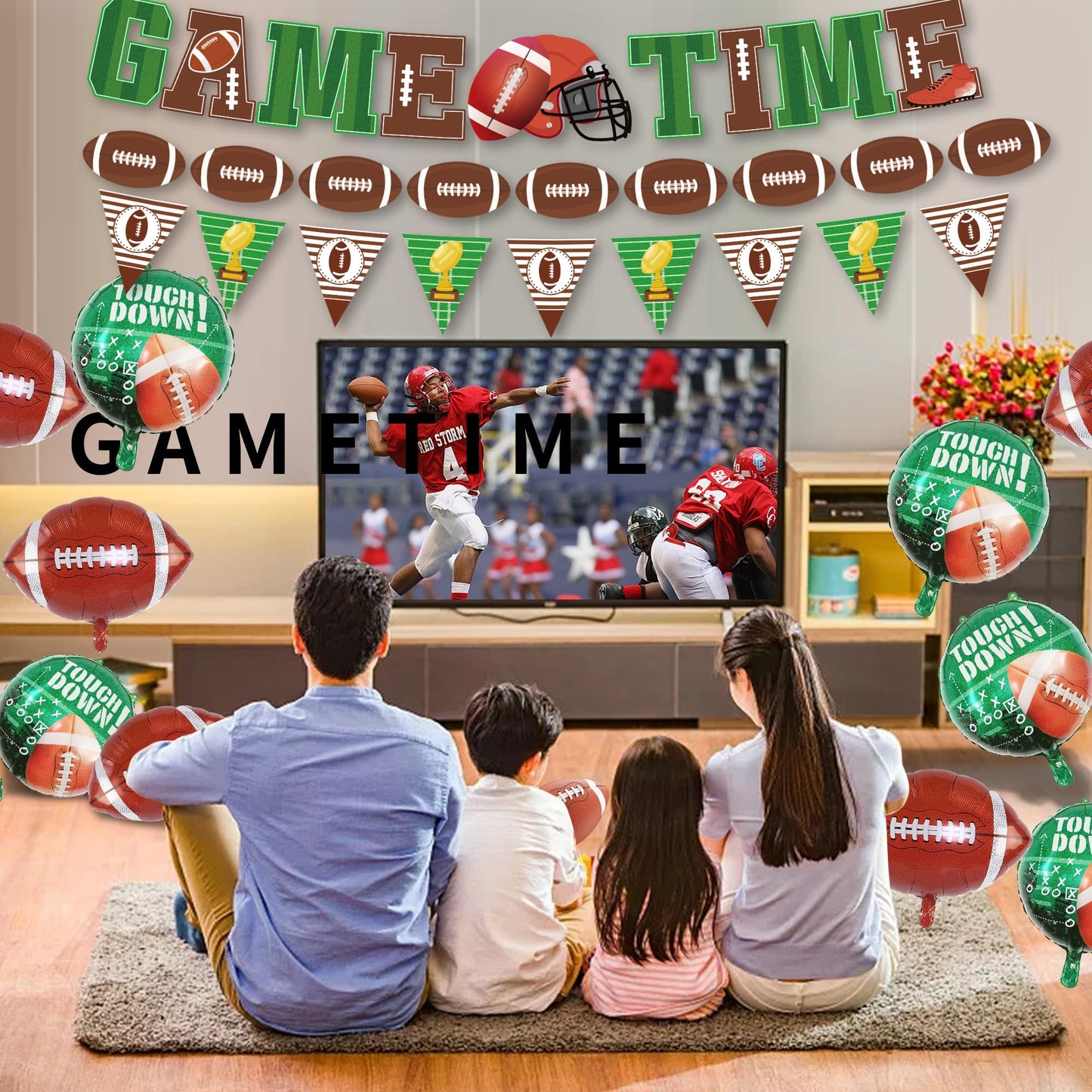 TATAUP Football Theme Party Kit – GAME TIME Banners, 12 Balloons, Tailgate Decor