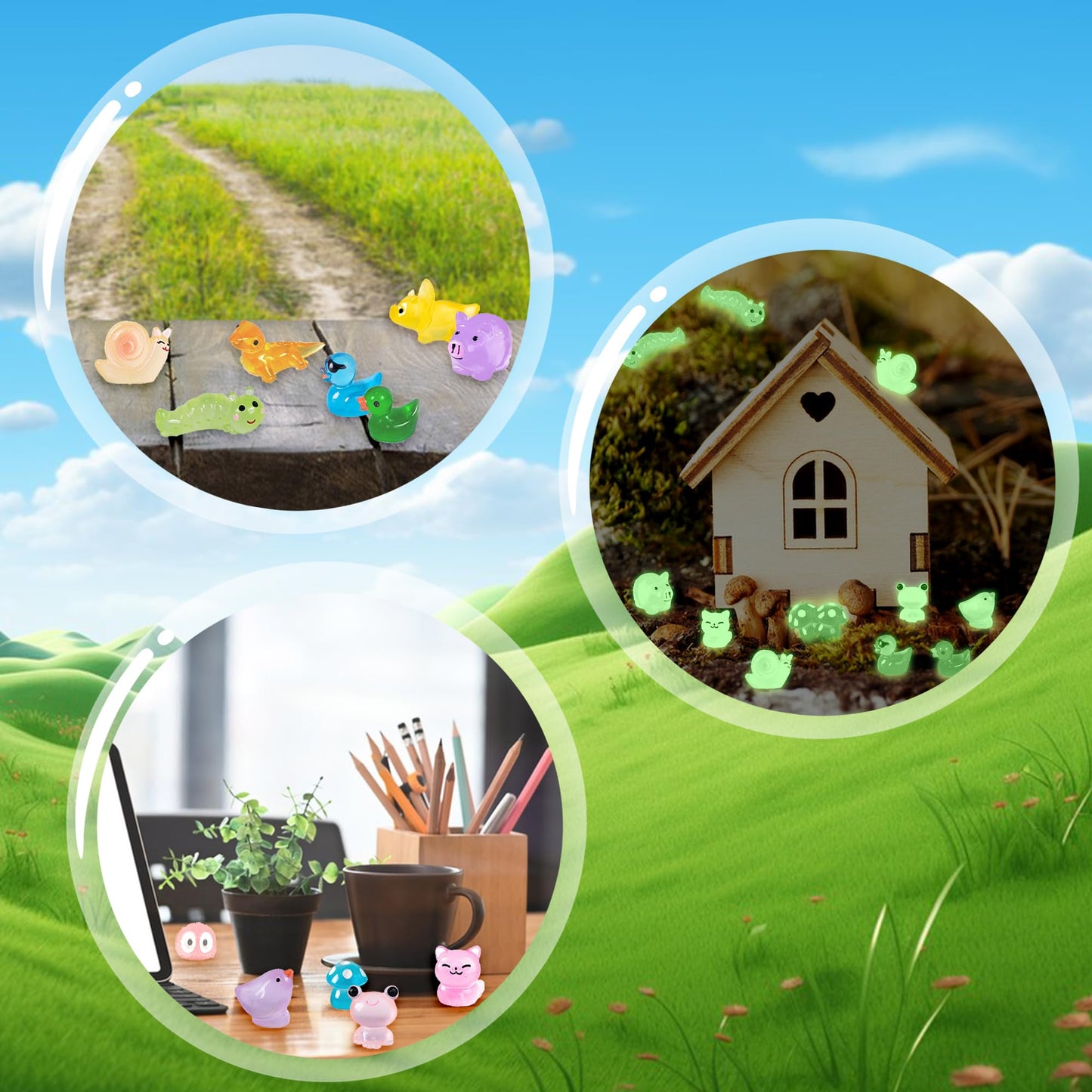 Tazimi 90 PCS Mini Resin Figurines – Glow in the Dark Decor for Garden, Dollhouse, Aquarium