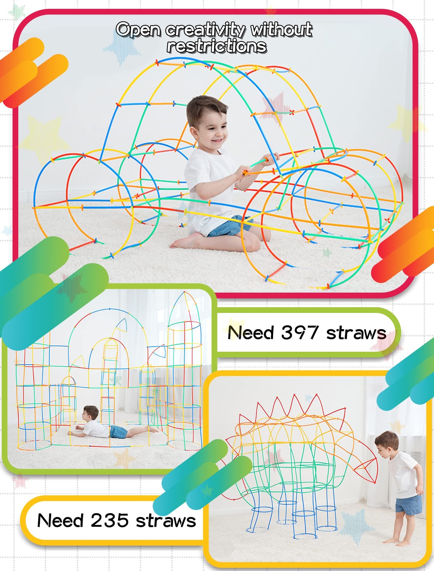 Tcnroy 600PCS STEM Straw Construction Toys – Upgraded Engineering Building Set for Kids