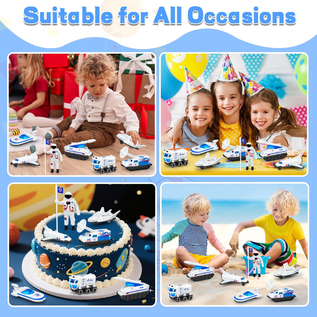 Tcvents 7PCS Diecast Space Toys with Astronaut Figure – 1:64 Scale Rocket & Shuttle Playset