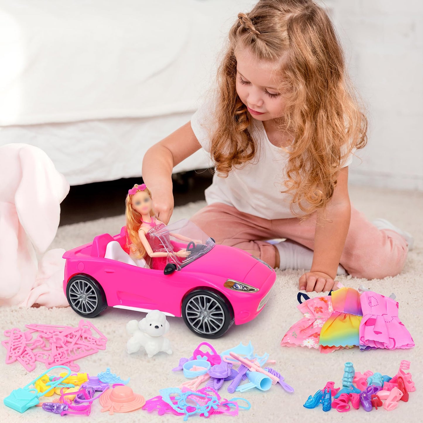 TDDS9 Rose Convertible Doll Car Playset – 78 Pcs for 11.5in Dolls
