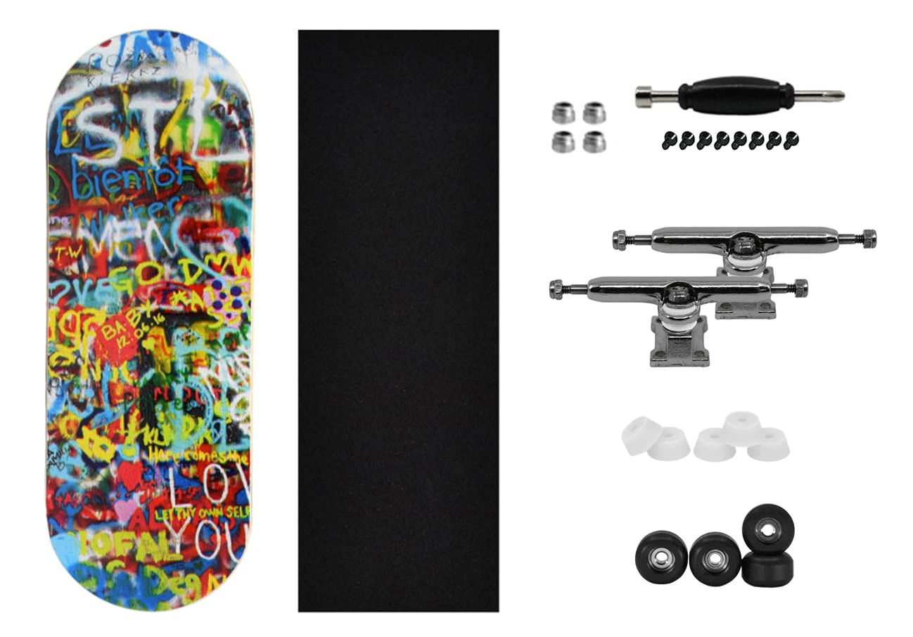 Teak Tuning 34mm Pro Fingerboard Graffiti Wall – Pro Shaped Deck, UltraSpin Wheels, Prodigy Trucks