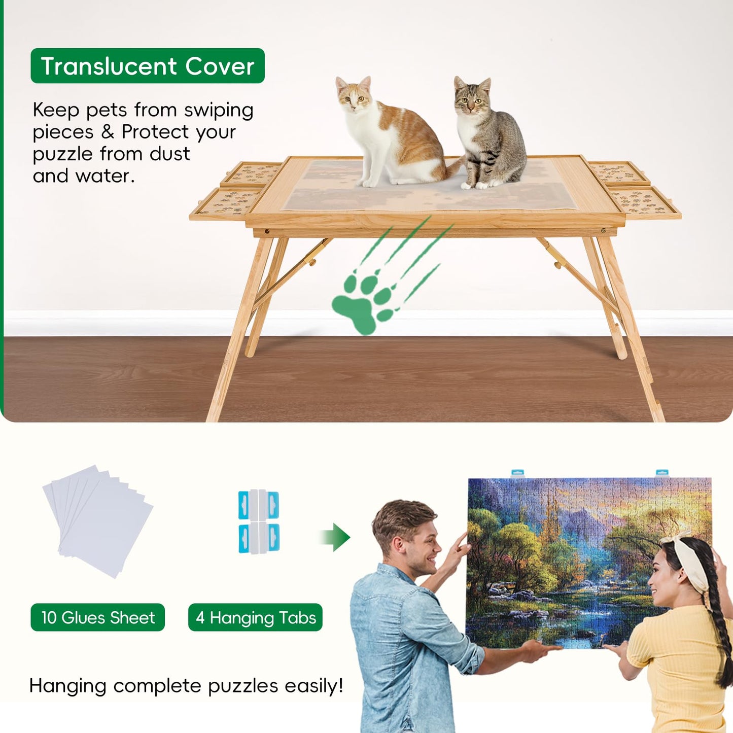 TEAKMAMA 27.6in Tall 1500-Piece Puzzle Table with 4 Drawers – Large Wood Folding Puzzle Board