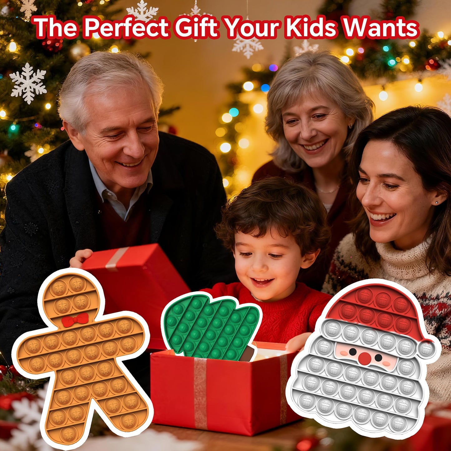 TeaTurTre Christmas Bubbles Fidget Toys – 3-Pack Silicone Sensory Set (Santa, Tree, Gingerbread Man)