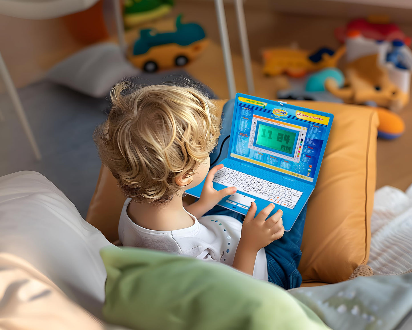 Tech Kidz STEM Toy Laptop – 80 Learning Activities for Math, Words & Logic | LCD Backlit Screen + Mouse | Ages 4+