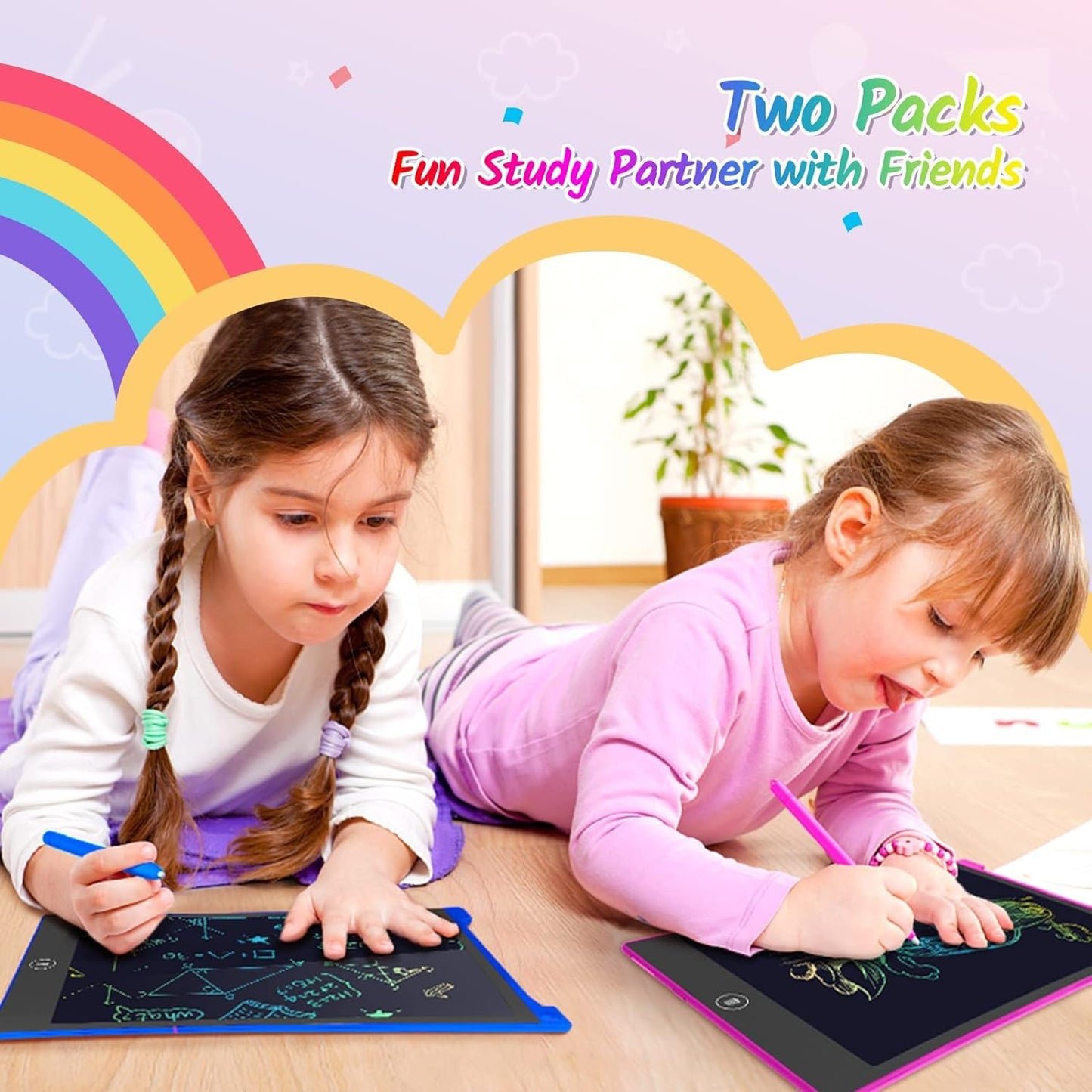 TECJOE 2-Pack 10-Inch LCD Writing Tablet for Kids – Colorful Doodle Board, Travel Learning Toy