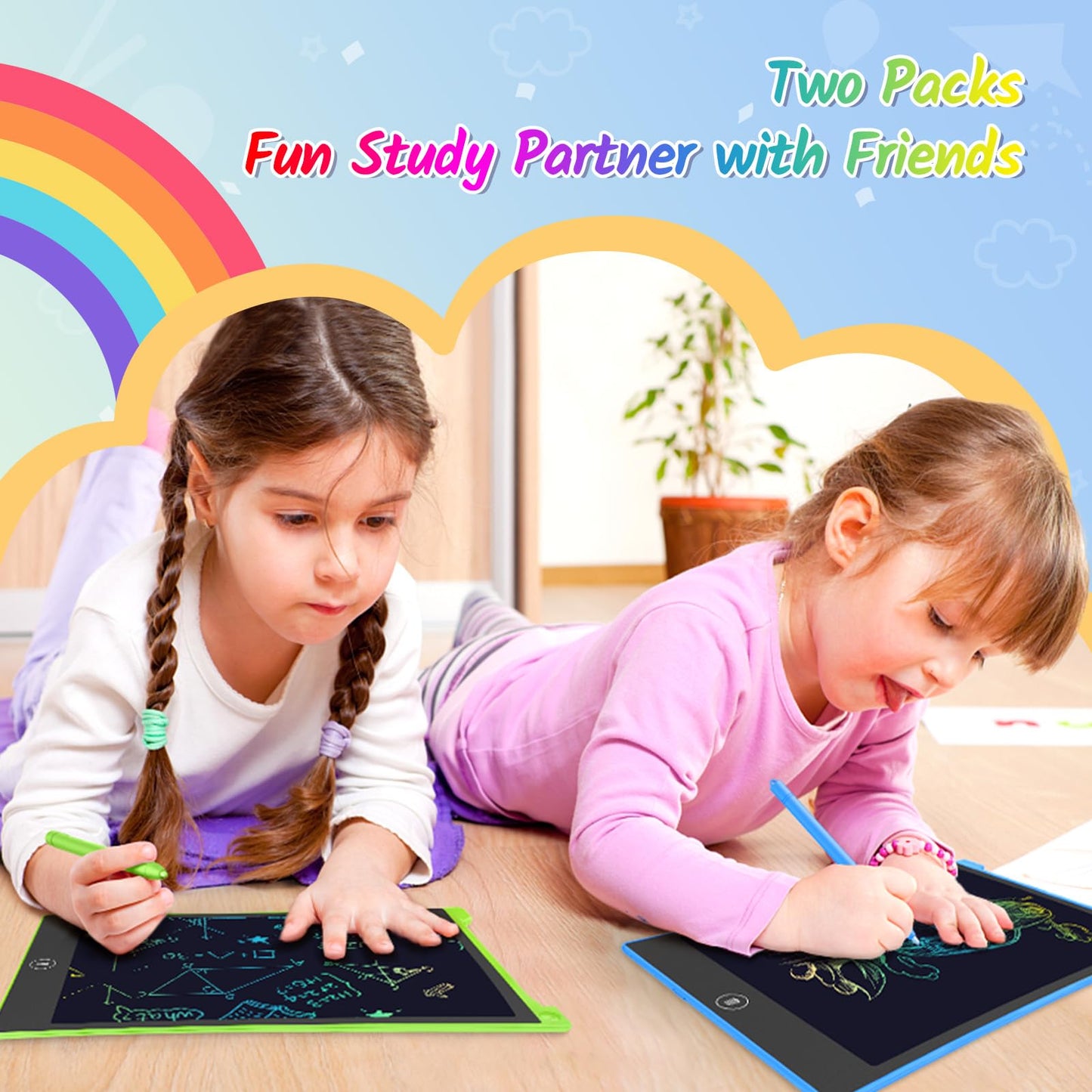 TECJOE 2-Pack 10-Inch LCD Writing Tablet for Kids | Colorful Doodle Board