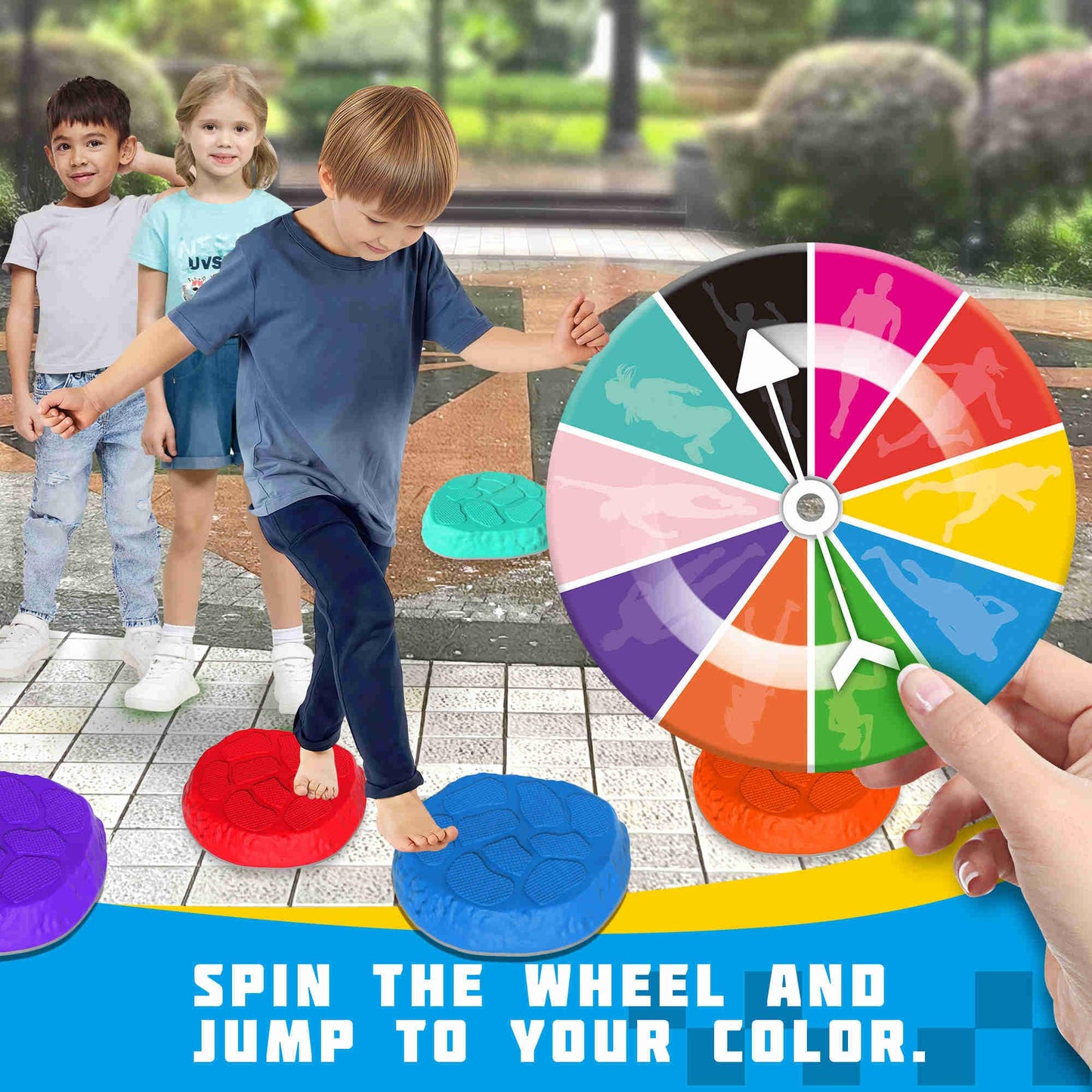 TECKMICO 10-Pack Stepping Stones for Kids - Non-Slip Balance Tiles for Indoor and Outdoor Play