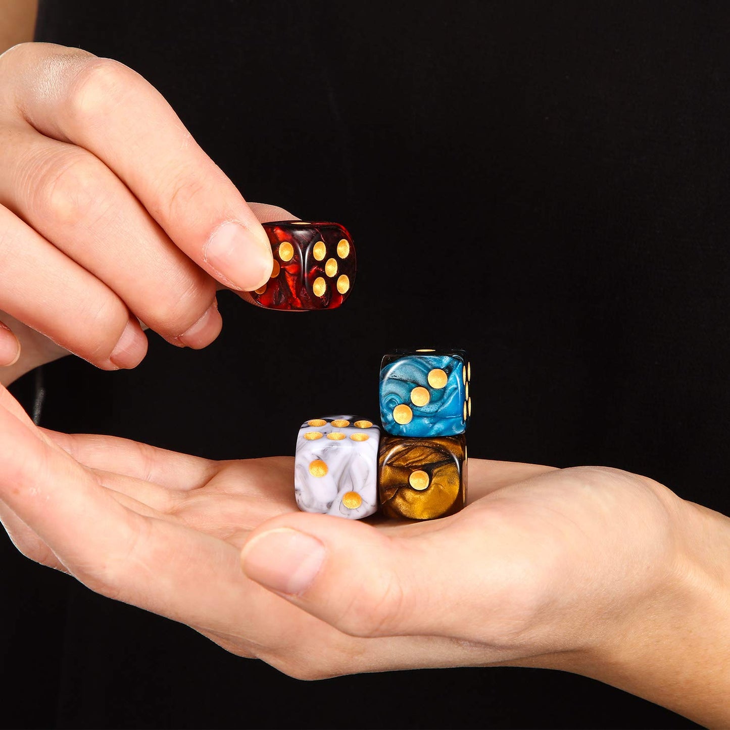 TecUnite 25-Piece 6-Sided Polyhedral Dice Set with Black Pouch – Vibrant Marble Colors