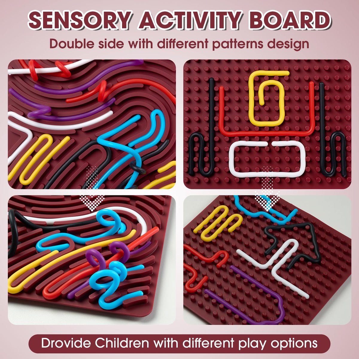 Teirdth Sensory Activity Board – Double-Sided Silicone Fidget Toy with 20 Strings