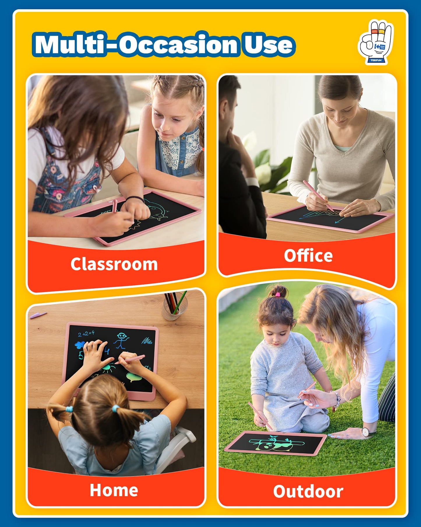 TEKFUN 15-Inch LCD Writing Tablet for Teens & Kids – Pink Doodle Board Gift