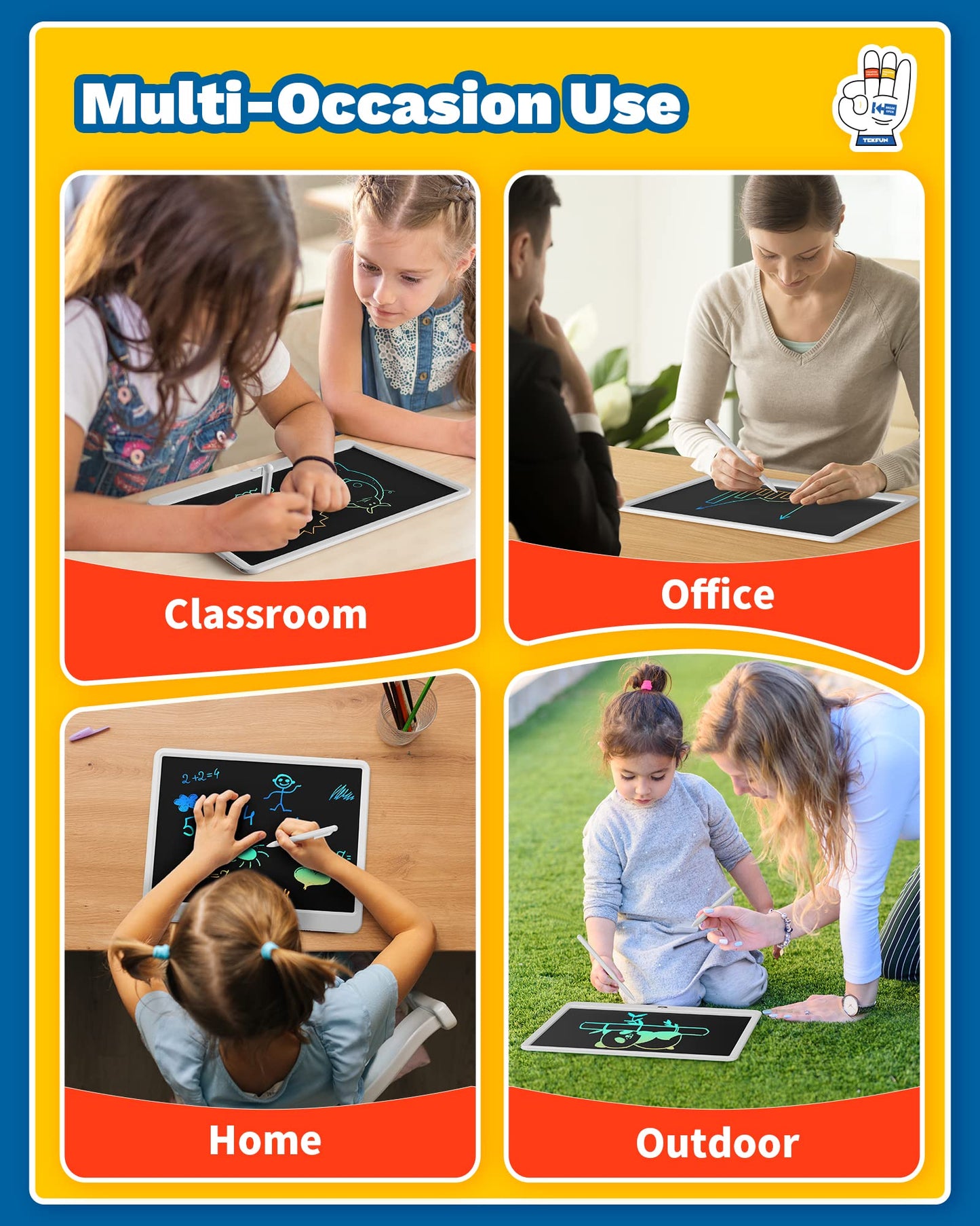 TEKFUN 15-Inch LCD Writing Tablet – Easter Gifts for Kids, Age 8+, Erasable Drawing Board