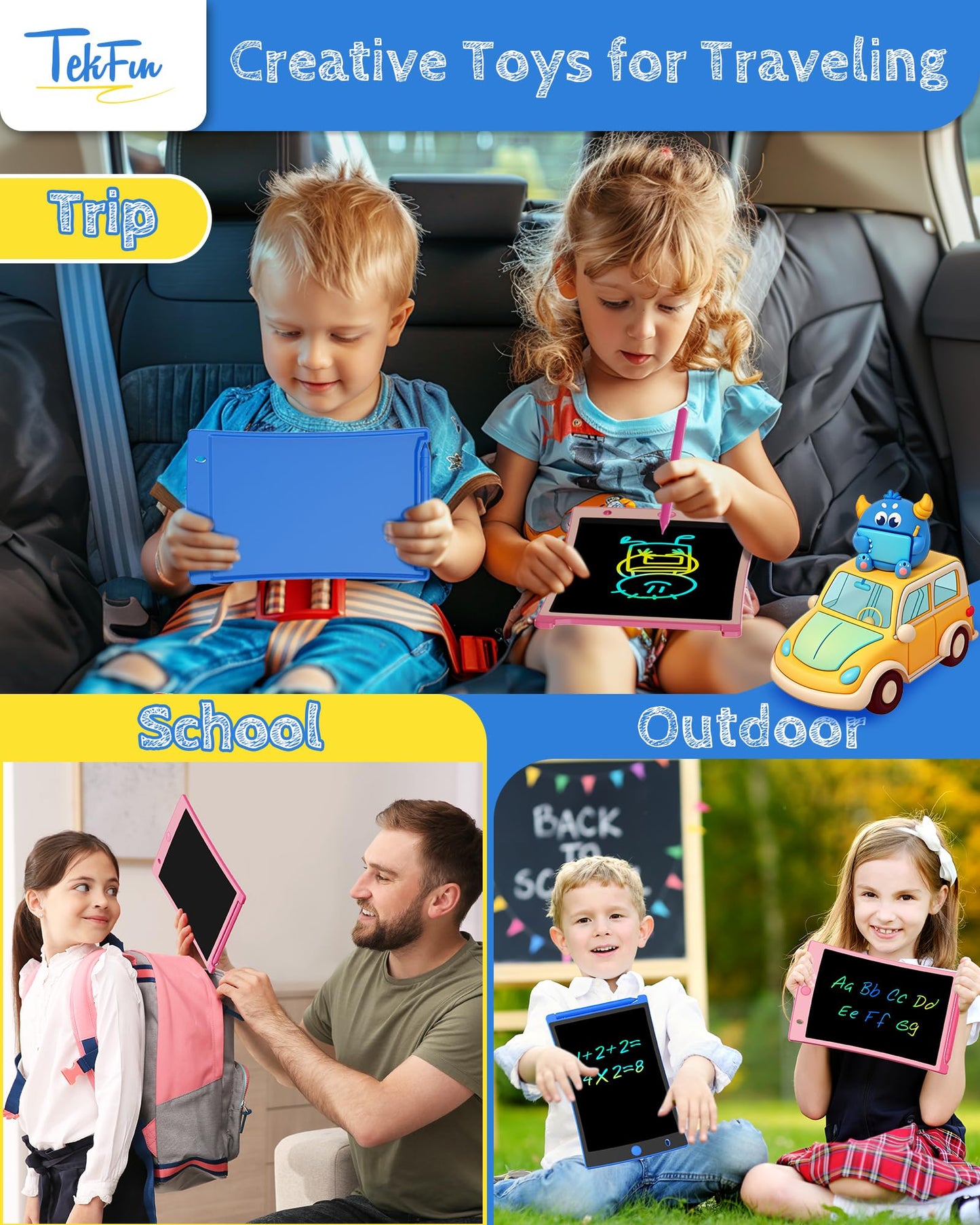 TEKFUN 10-Pack LCD Writing Tablet with Stylus — 8.5in Doodle Board for Kids (Mess-Free, Eco-Friendly)