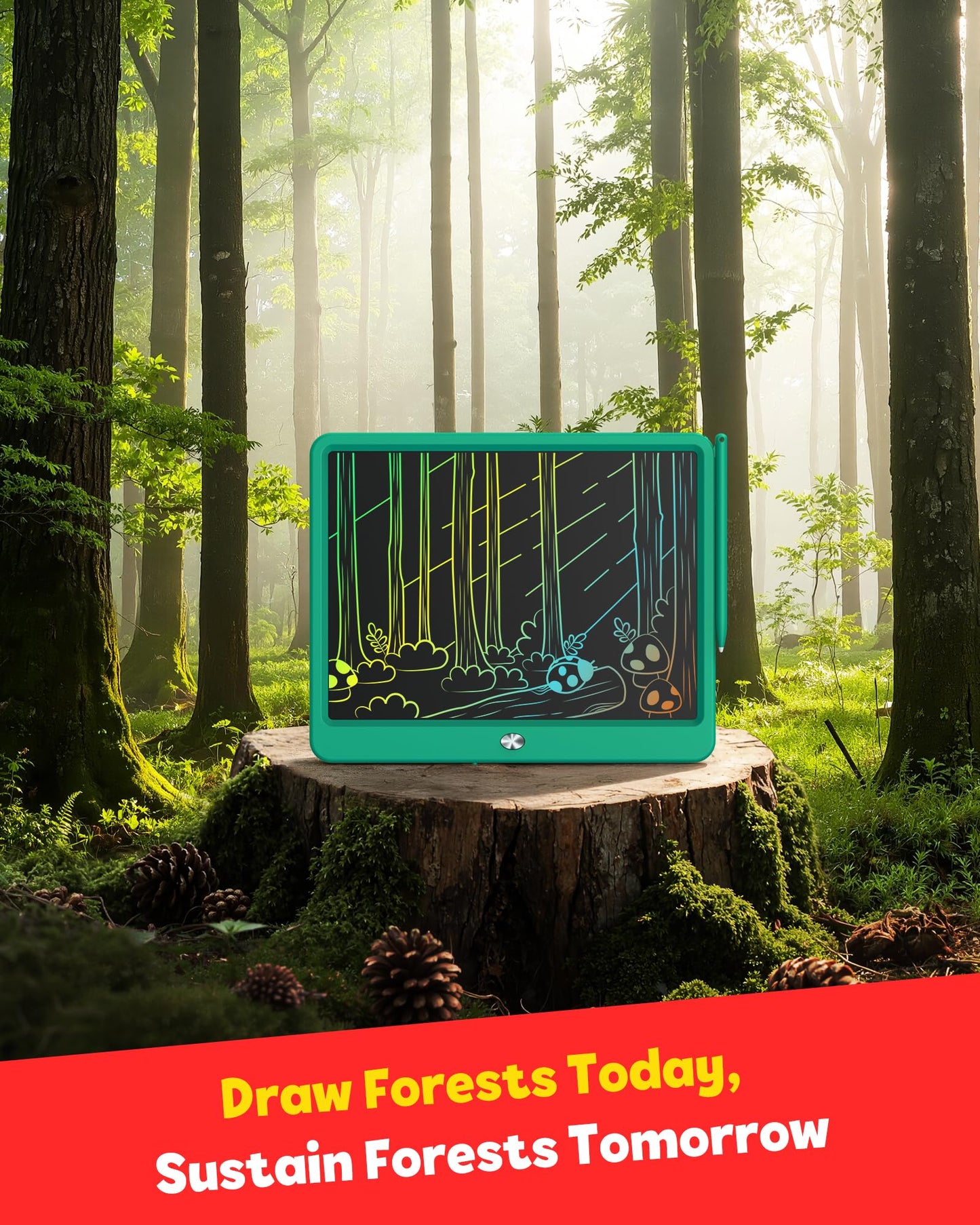 TEKFUN 12-Inch LCD Writing Tablet – Green Doodle Board for Kids and Adults