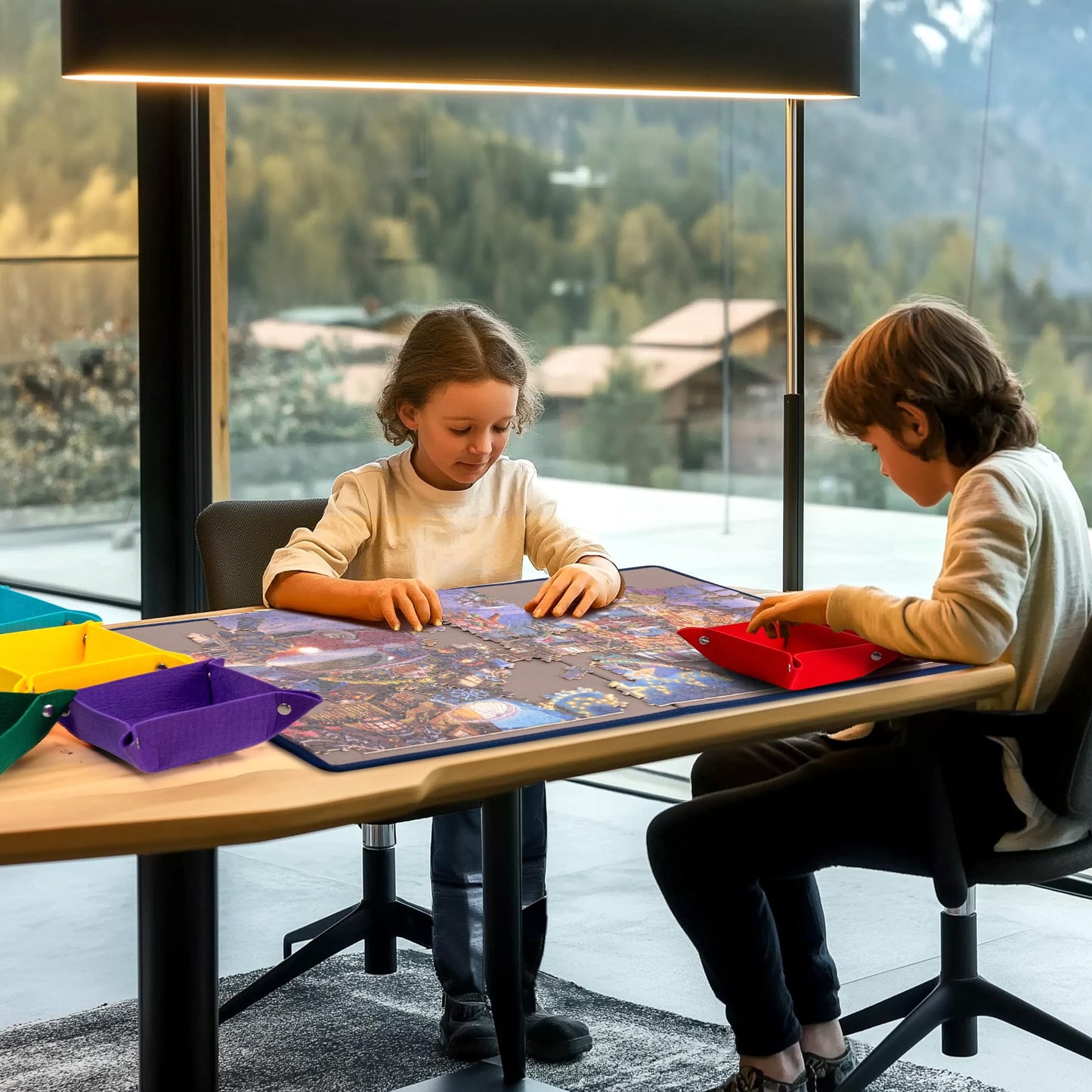 Tektalk Foldable Jigsaw Puzzle Board – 6 Color Sorting Trays, Dustproof TPU Cover, Non-Slip Surface (Up to 1000 Pieces)