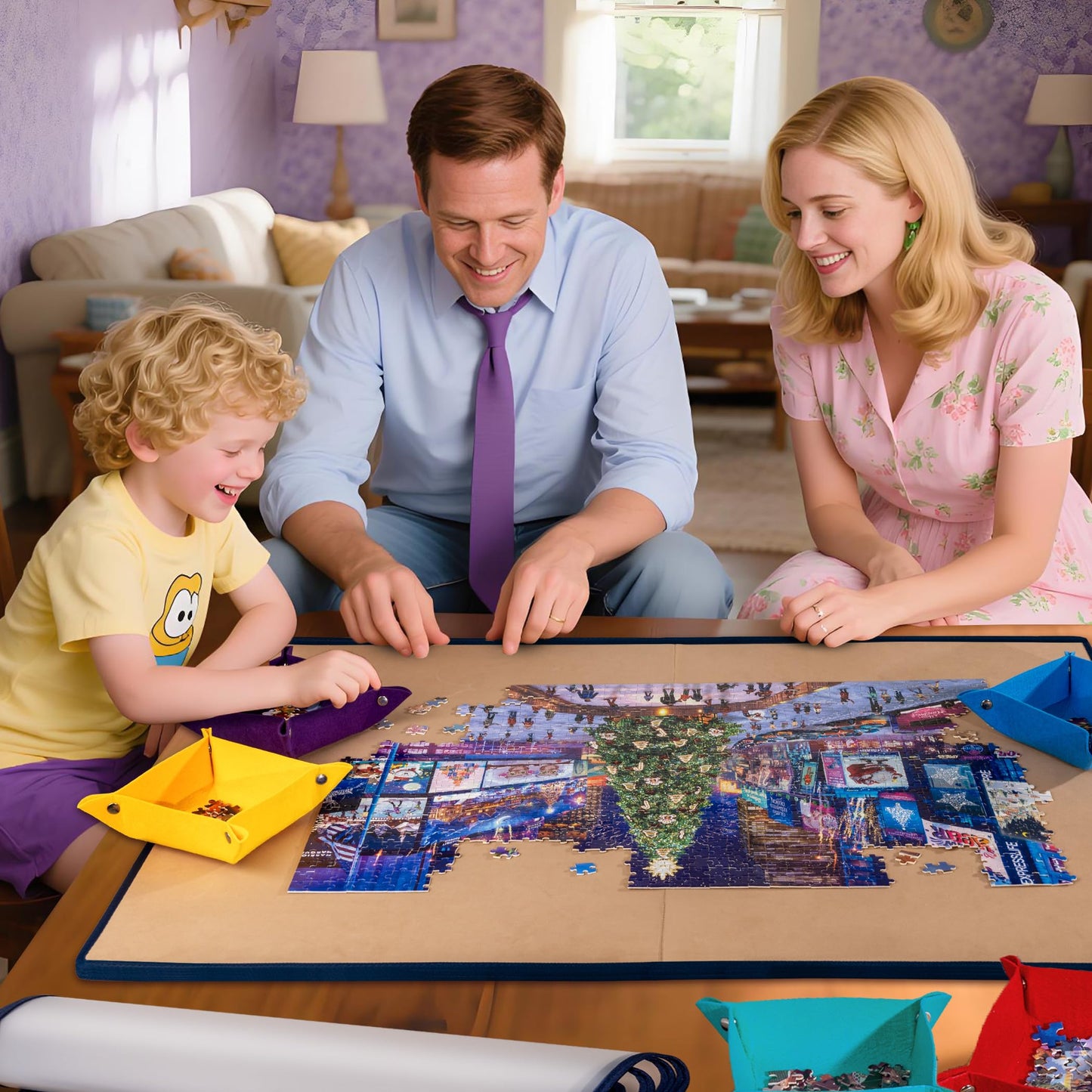 Tektalk Foldable Jigsaw Puzzle Board with 6 Color Sorting Trays | Up to 2000 Pieces – Khaki