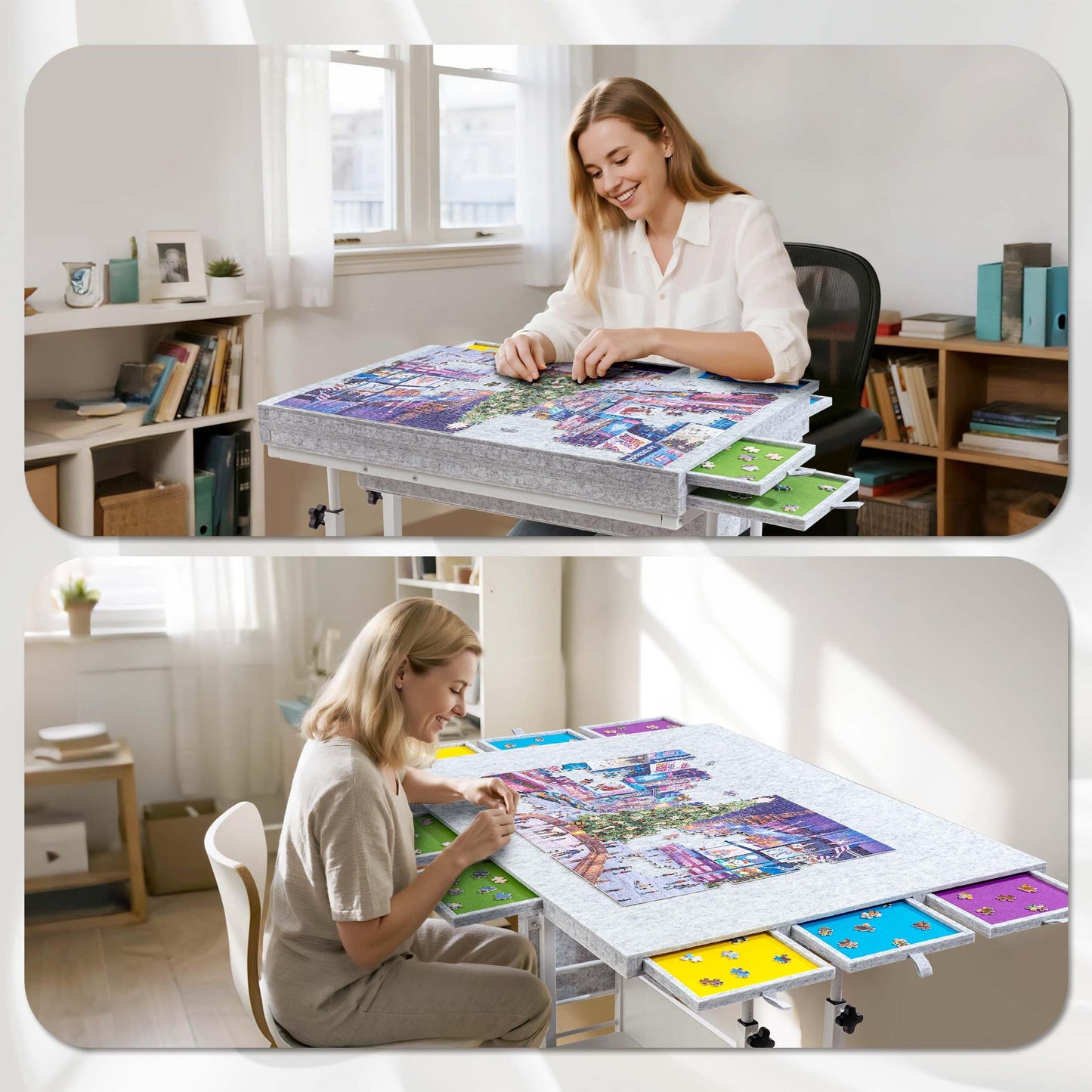 Tektalk 2000-Piece Foldable Puzzle Table with Adjustable Height, Eight Drawers, and Four Lockable Wheels