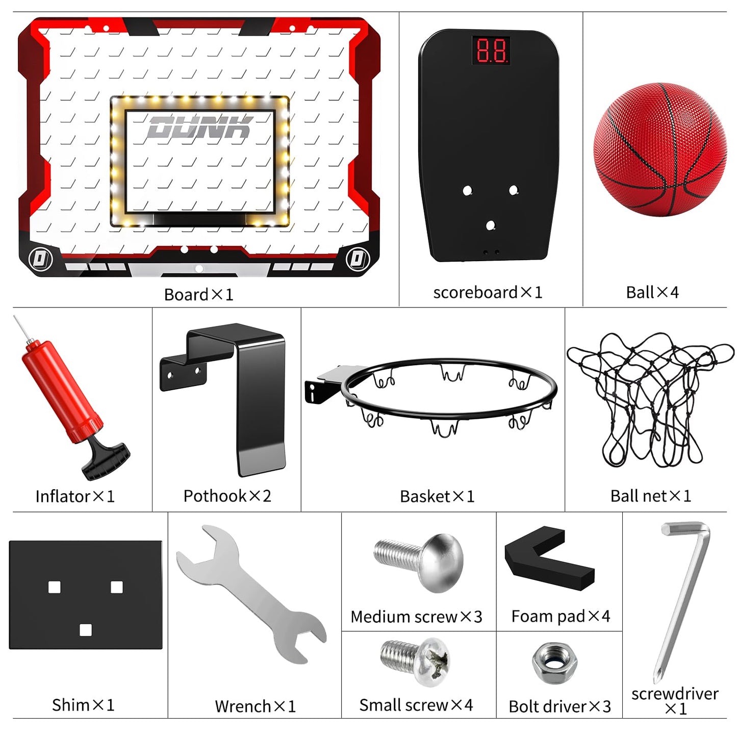TEMI Indoor Basketball Hoop with LED Scoreboard – Over-The-Door Mini Hoop