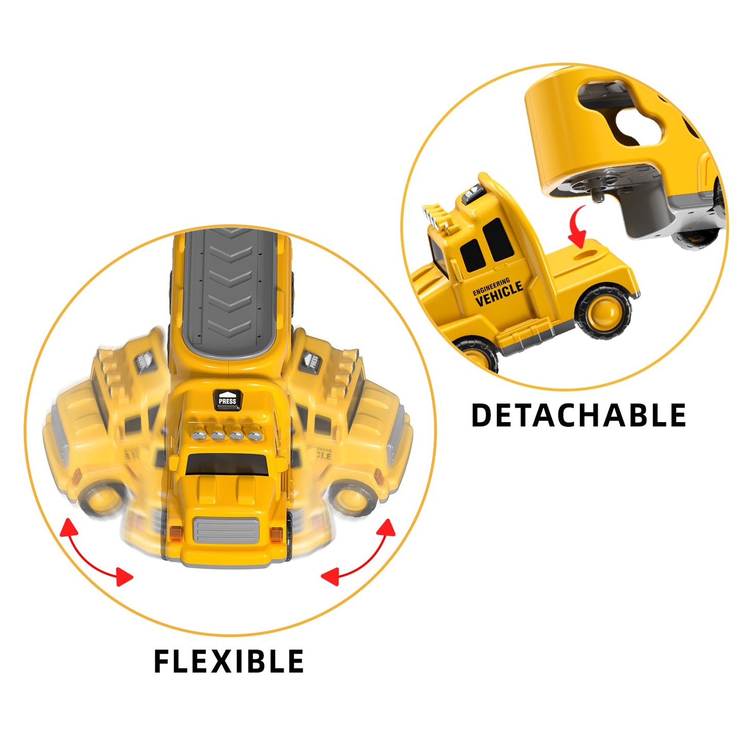 TEMI 5-in-1 Construction Truck Toys for Kids Aged 3-6 | Lights, Friction-Powered Transport Set